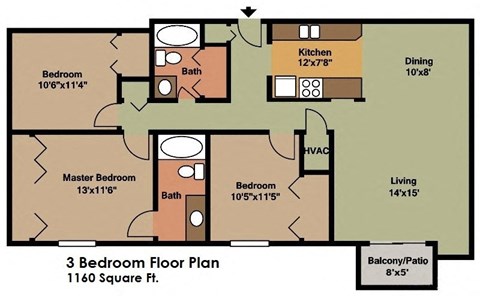 the floor plan of the 3 bedroom floor plan for the berkeley 1127 sq